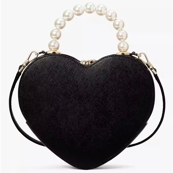 NWT-Kate Spade-Love Shack Heartđź–¤Crossbody-Faux Pearl Handle-Strap-Black-$399 - Picture 13 of 16
